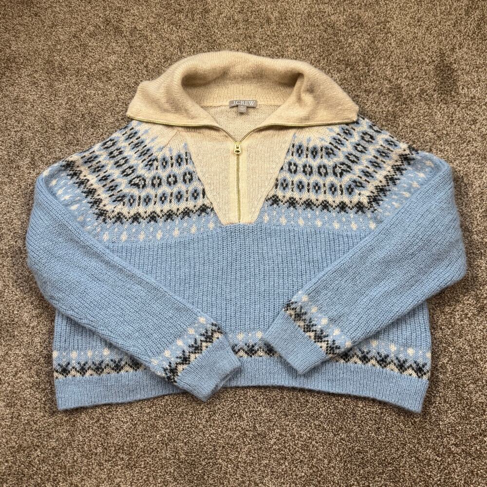 J.Crew Fair Isle Half-Zip Sweater Brushed Yarn Lash Knit Alpaca Wool Blend XL - Picture 2 of 16
